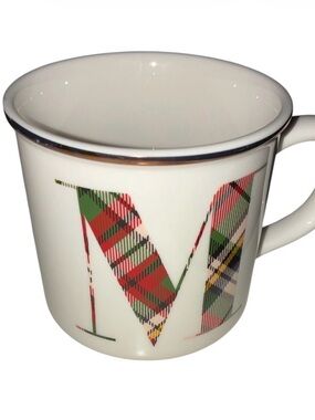 Like New Pottery Barn Plaid Alphabet Stoneware Mug featuring the letter "M”